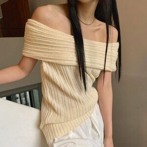 Off-Shoulder Cream Sweater